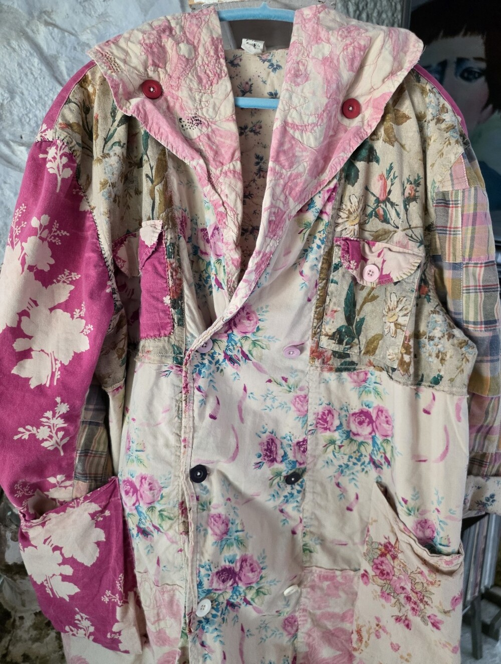 Magnolia Pearl Floral Patchwork Siyah Double Breasted Coat Jacket 909 Abilene - Picture 14 of 16
